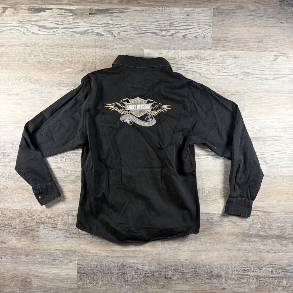 Harley-Davidson Womens Black Cotton Button Down Shirt Eagle Graphic Size M